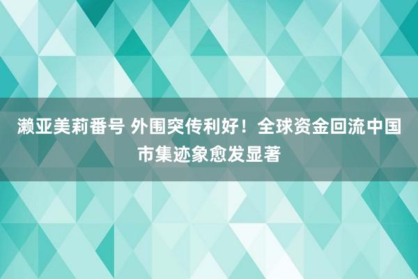 濑亚美莉番号 外围突传利好！全球资金回流中国市集迹象愈发显著