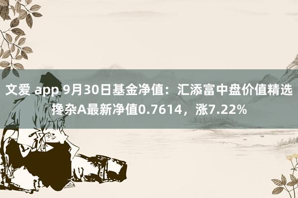 文爱 app 9月30日基金净值：汇添富中盘价值精选搀杂A最新净值0.7614，涨7.22%