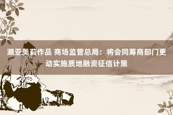 濑亚美莉作品 商场监管总局：将会同筹商部门更动实施质地融资征信计策