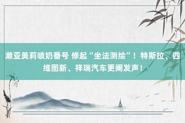 濑亚美莉喷奶番号 修起“坐法测绘”！特斯拉、四维图新、祥瑞汽车更阑发声！