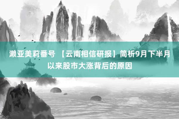 濑亚美莉番号 【云南相信研报】简析9月下半月以来股市大涨背后的原因