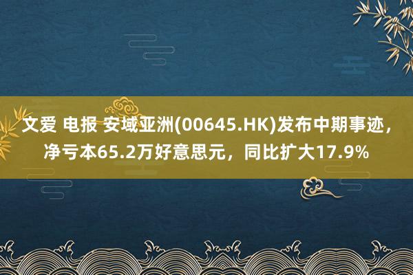 文爱 电报 安域亚洲(00645.HK)发布中期事迹，净亏本65.2万好意思元，同比扩大17.9%