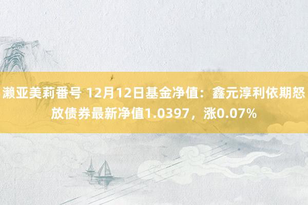 濑亚美莉番号 12月12日基金净值：鑫元淳利依期怒放债券最新净值1.0397，涨0.07%