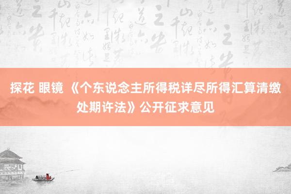 探花 眼镜 《个东说念主所得税详尽所得汇算清缴处期许法》公开征求意见