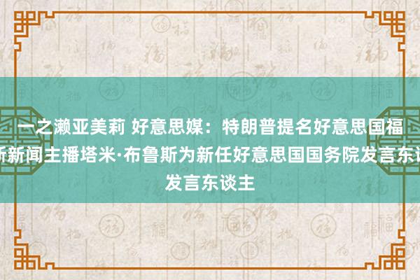 一之濑亚美莉 好意思媒：特朗普提名好意思国福克斯新闻主播塔米·布鲁斯为新任好意思国国务院发言东谈主